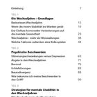 Inhalt: Wechseljahre Grundlagen, psychische Beschwerden, mentale Stabilität Strategien; Themen und Seitenzahlen angegeben.