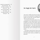 Links: Inhaltsverzeichnis mit Kapiteln und Seitenzahlen. Rechts: Überschrift „Die Magie der Harfe“ und Text über Lady Frost.