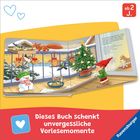 „Dieses Buch schenkt unvergessliche Vorlesemomente.“ Illustration: Kind, Schneemann, Tiere, Balkon und Weihnachtsbaum.