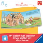 "Mit Mitmach-Aktion", "ab 18 M.", "Mit diesem Buch begreifen Kinder die Welt mit allen Sinnen". Kind liest Baupläne.