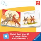 Text: "Dieses Buch schenkt unvergessliche Vorlesemomente." Zwei Hasen streiten sich, einer sagt "DU BIST UNFAIR!", der andere "DU BIST GEMEIN!"