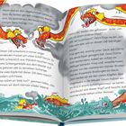 Text beschreibt eine riesige Seeschlange namens Odi. Illustration zeigt eine bedrohliche, mehrköpfige Seeschlange im Meer.