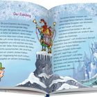 "Der Eiskönig" steht oben. Es folgt ein Text über den Weg zum Eispalast. Rechts eine bunte Illustration mit Figuren und Palast.