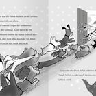 Texte: Gregor und die Hunde kichern [...] Er hat nicht nur die Hunde [...] Illustration einer Gruppe freudig rennender Hunde.
