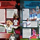 "33 MEISTE TORE IN DER FRAUEN-CHAMPIONS-LEAGUE", "32 MEISTE TITEL IN FOLGE IN DER ENGLISCHEN TOPLIGA". Links Fußballspielerin. Rechts Teamjubel.