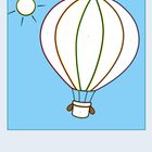 Zahlen: 1, 3, 7, 2, 4, 11, 10. Ein Heißluftballon vor blauem Himmel mit Sonne links oben. Unten farbige Buntstifte.