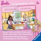 Kurze Texte, einfache Sätze und Bilder erleichtern das Lesenlernen. Illustration: Mädchen telefonieren, eins mit Katze.