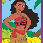 Zahlen 1 bis 12 auf Buntstiften. Illustration: Mädchen in traditioneller Kleidung vor tropischem Hintergrund.