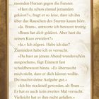 Ein Text auf einem goldenen Hintergrund mit weißen Rosen und violetten Dornen. Der Text beschreibt eine gefühlvolle Szene zwischen Ivy und Emmett.