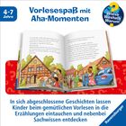 Text: "Vorlesespaß mit Aha-Momenten", "In sich abgeschlossene Geschichten". Ein aufgeschlagenes Buch mit Illustrationen.