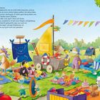 Text: Heute ist große Tauschbörse. Alle haben Sachen mitgebracht...

Illustration: Tiere tauschen fröhlich Spielsachen in einer bunten Wiese.