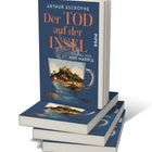 "Der TOD auf der INSEL" steht in großen, orangefarbenen Buchstaben. Darunter ist eine Landschaft in einer Teetasse.