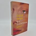 Text: "Özge İnan. Die Dichterin. Roman". Cover zeigt ein abstraktes Porträt mit einem Gesichtsausschnitt.