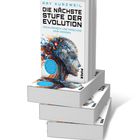 „Die nächste Stufe der Evolution. Wenn Mensch und Maschine eins werden.“ Buchcover mit einem abstrakten Kopf aus Schaltkreisen.
