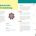 Teil 3: Eine Schritt-für-Schritt-Anleitung mit Texten, die Schritte beschreiben, und einem Monster-Illustration. Bunte Sterne sind dekorativ.