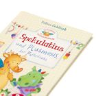 "Spekulatius und Plusminus, der Mathedrache". Illustration mit einem Rentier und einem Drachen in bunten Farben.