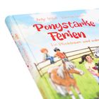 Text: "Antje Szillat • Vanessa Habig", "Ponystarke Ferien", "Ein Pferdetraum wird wahr". Illustration von Kindern und Pferden auf Wiese.