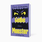 „Clara Leinemann, Gelbe Monster, Roman, Suhrkamp nova“. Gelbes, zackiges Monster mit bösen Augen auf lilafarbenem Hintergrund.