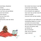 Links ein brauner Hund auf roter Decke, rechts ein Katzenende, Text über Picknick und Lumpi. Seite 11.