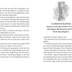 Im DRITTEN KAPITEL kommt etwas dazwischen. Es droht das längste Kuchenessen der Welt. Doch dann klopft es.

Links Textausschnitt aus einem Buch. Rechts oben Illustration einer Standuhr mit Zahnrädern.