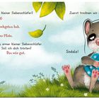 Ein trauriger Siebenschläfer trocknet Tränen mit blauem Tuch, während ein Gespräch über Trost geführt wird.