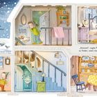 Texte: 
Pollys Eltern berichten vom schlimmer gewordenen Sturm; Ponys sind verschwunden. 
„Komisch“, sagte Polly.

Eine Illustration zeigt ein winterliches Haus; drinnen sind fröhliche Szenen mit Ponys.