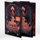 „Mit und ohne Schutzumschlag.“ Eine Buchillustration mit Frau, roten Haaren und mystischem Hintergrund.