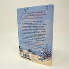 Rückseite eines Buches über eine Liebesgeschichte auf Amrum mit Strandillustration und Möwen in der Luft.