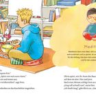 Texte auf Deutsch: 

„Können wir mit dir meditieren?“ fragt Olivia. 
Sven nickt. „Na klar. 

Meditieren

Meditieren kann man üben.
...
Ihm und für den Anfang.

Illustration zeigt drei Kinder im Kreis sitzend, meditiert; Kissen, Klangschale, Bücherregal im Hintergrund.