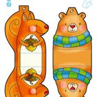 Tierische Aufsteller (2). Du kannst die Figuren auch auf deiner Fensterbank aufstellen. Illustration von einem Eichhörnchen und einem Bären.