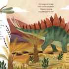 Seine Vorderbeine waren kurz, die Hinterbeine länger. Ein Dinosaurier mit Platten am Rücken und eine Libelle.