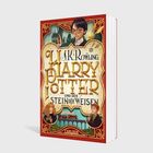 Buchcover: „Harry Potter und der Stein der Weisen“ von J.K. Rowling. Illustration zeigt Harry mit Zauberstab und Brille.