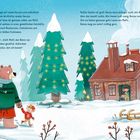 Text beschreibt eine winterliche Szene mit Bär und Kind in Schneelandschaft. Hütte mit Lichtern, weihnachtlich geschmückt.