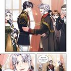 Text: "Hahahaha!! Es ist mir eine Ehre, so herzlich von Euch empfangen zu werden, Eure Majestät. Wir sind froh, Euch hierzuhaben. Lasst mich Euch meine Tochter, Prinzessin Blanche Friedkin, vorstellen." Eine farbenfrohe Manga-Szene mit fröhlichen, elegant gekleideten Charakteren.