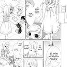 Comic mit Mädchen und Katzen in Kawaii-Stil. Sprechblasen: "Hallo, Midori und Charlo." "Was macht ihr da?" "Dazu kommen?"