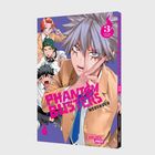 „PHANTOM BUSTERS“, „NEOSHOCO“, „VOLUME THREE“, „CARLSEN MANGA!“. Anime-Stil: Junge mit grauen Haaren und drei weitere Personen.