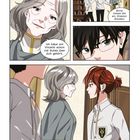 Comic-Stil Panels. Gespräch zwischen älterer Frau, Elijah und zwei anderen Personen. Зimmer mit Bücherregal.