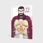 "22, The Heroic Legend of Arslan". Ein Mann in Rüstung mit rotem Umhang hält die Hände verschränkt vor sich.