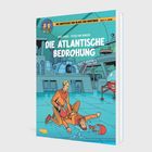 "Die atlantische Bedrohung". Zwei Männer in orangefarbenen Anzügen sind in einem futuristischen Raum. Comic-Illustration.