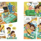 "Twister!" "Alles in Ordnung da oben?" "Nur ein kleiner Unfall!" "Wir haben Mist gebaut!" Zwei Kinder spielen, Chaos im Zimmer.