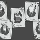 Illustration von fünf stilisierten Karten mit den Namen Skye, Petur, Calum, Miro und Jasleen.