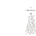 Text: "Teil 1 — Der Sturm". Illustration von fallenden Blättern oder Federn in Grau.