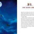 Der Text trägt den Titel "EINE WEICHE LANDUNG". Zwei Mäuse auf fliegenden Hunden gleiten durch eine Nachtszene mit Vollmond.