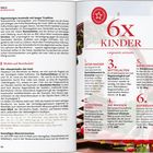 Text: „6x Kinder, Langeweile verboten“. Links Infos über Bornholms Geschichte und Sehenswürdigkeiten. Rechts Aktivitäten für Kinder, z.B. Unterwasserwelt und Mittelalterzentrum.