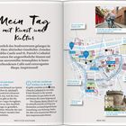 „Mein Tag mit Kunst und Kultur.“ Eine Karte zeigt eine Route durch Dublin mit Uhrzeiten und Aktivitäten.