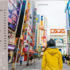 Inhalt: Themen wie Orte zum Spielen, Tokio, Tolle Ausblicke. Illustration: Person in gelber Jacke in bunter Stadtstraße.