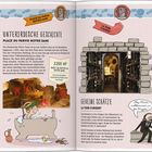 Texte: Unterirdische Geschichte Place du Parvis Notre Dame; Geheime Schätze La Tour d’Argent; Und was ist mit den Heldinnen? Le Panthéon.

Links ein bunter Metroeingang, rechts eine Kellertür mit Weinen. Unten zeigt eine Zeichnung historische Figuren.