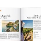 Links: "Travel the Ligurian Coast by Train" mit Bild eines Zuges an der Küste. Rechts: "Drink in Crete's Venerable Vineyards".