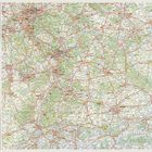 Liste von Städtenamen und einem QR-Code links. Detaillierte Straßenkarte mit Städten und geografischen Merkmalen.