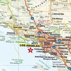 In der Mitte steht "LOS ANGELES" in Gelb. Eine rote 18 mit Stern markiert den Ort im südlichen Kalifornien, nahe dem Ozean.